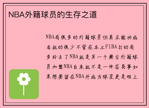 NBA外籍球员的生存之道