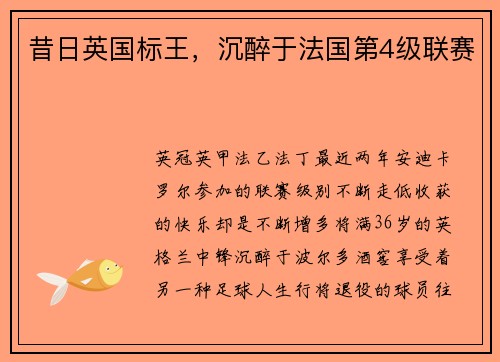 昔日英国标王，沉醉于法国第4级联赛