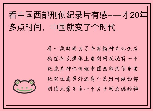 看中国西部刑侦纪录片有感---才20年多点时间，中国就变了个时代